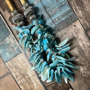 Shell  Turquoise and Silver Statement Necklace